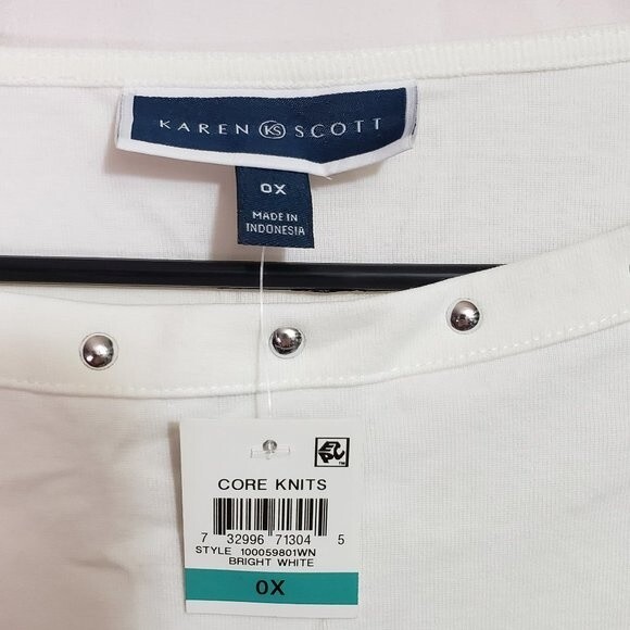 Karen Scott White Boat Neck Studded Lined Top (AJ) - Picture 3 of 6